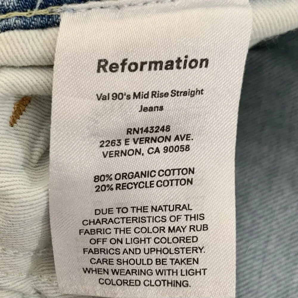 Reformation Jeans Val 90s Mid Rise Straight 24 Light Baggy Relaxed Y2K (26x31.5)